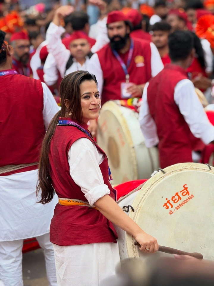 Prajakta Gaikwad celebrating Ganesh Chaturthi in a typical Maharashtrian Style