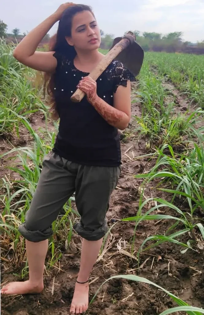 Prajakta Gaikwad in a local farm in Maharashtra
