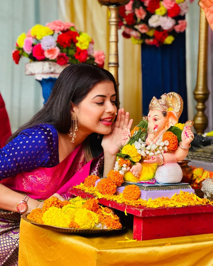 Tanvi Mundle celebrating Ganesh Chaturthi in a typical Maharashtrian Style