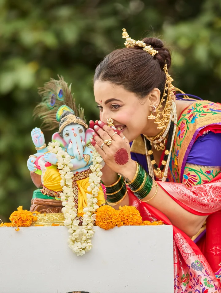 Pamela Mondal celebrating Ganesh Chaturthi in a typical Maharashtrian Style